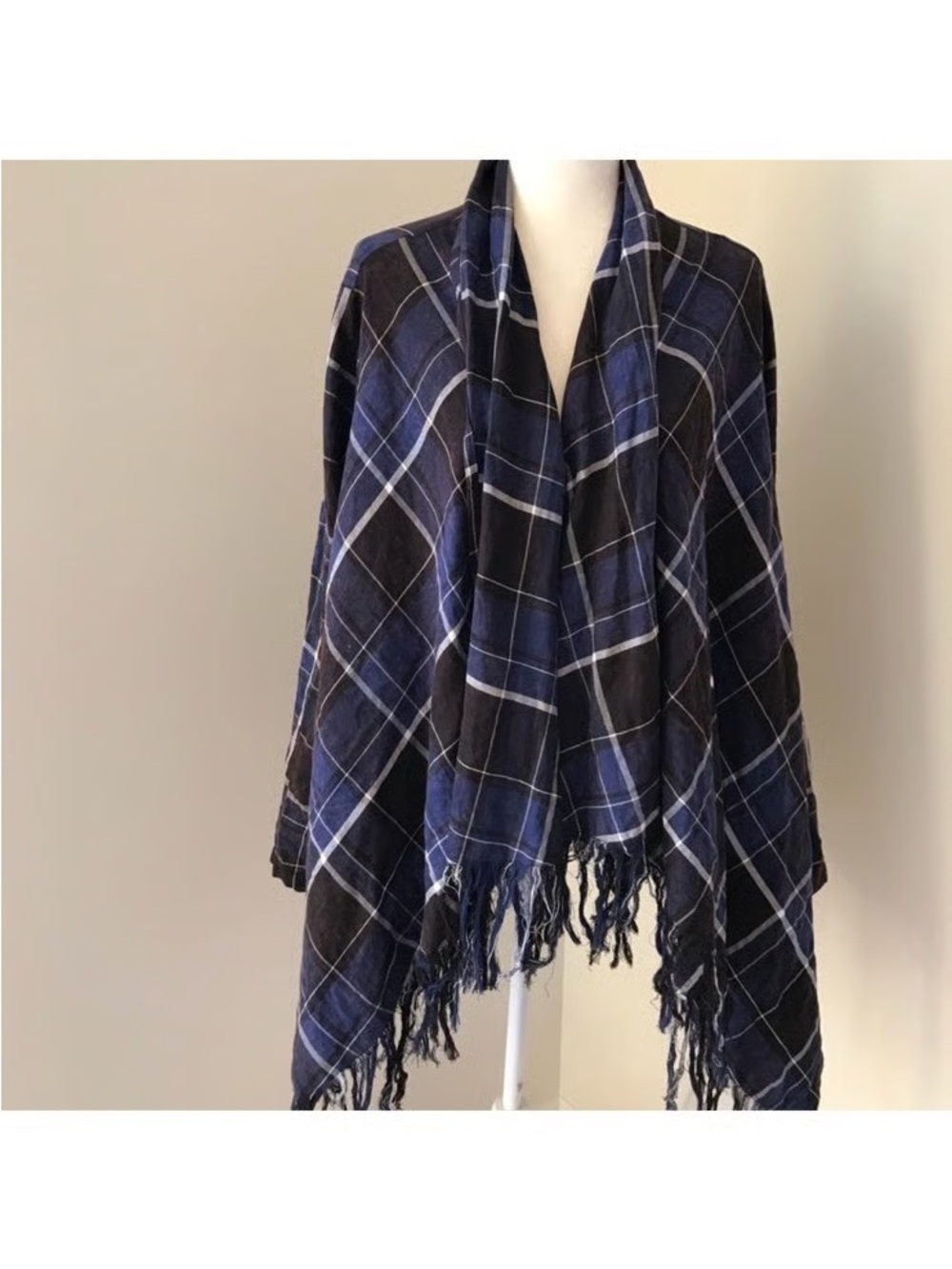 Plaid Blue & Black Shawl Wrap Jacket